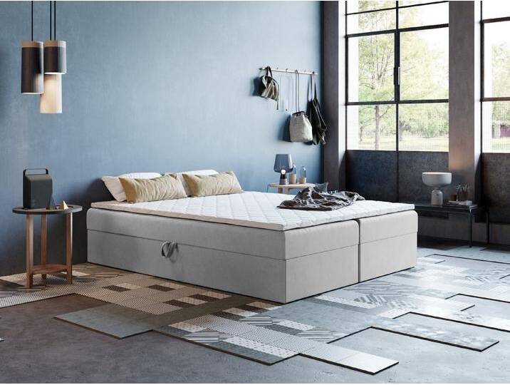 Godre Boxspringbett mit Bettkasten ARES 2 - 140x190 cm - Bonell Matratze und Topper (Bett + Matratze + Topper T-25), Bett mit zwei seitlich zu öffnenden Kästen, grau, Stoff Itaka von OTTO