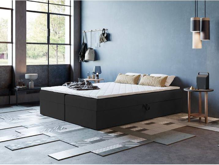 Godre Boxspringbett mit Bettkasten ARES 2 - 180x190 cm - Tashen Matratze und Topper (Bett + Matratze + Topper T-25), Bett mit zwei seitlich zu öffnenden Kästen, grau, #N/A von OTTO