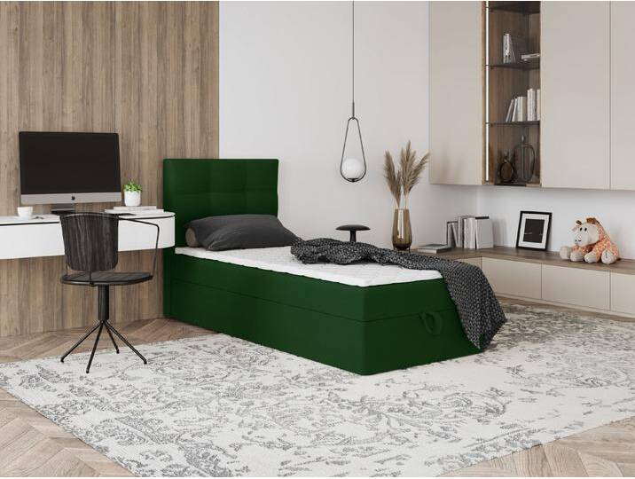 Godre Boxspringbett mit Bettkasten EWORA MINI 100x200 cm - Taschenfederkern Matratze (Bett + Matratze + Topper), Bett mit einem Kasten, grün von OTTO