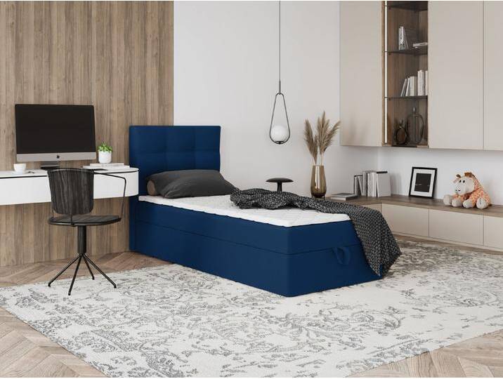 Godre Boxspringbett mit Bettkasten EWORA MINI 70x190 cm - Taschenfederkern Matratze (Bett + Matratze + Topper), Bett mit einem Kasten, blau von OTTO