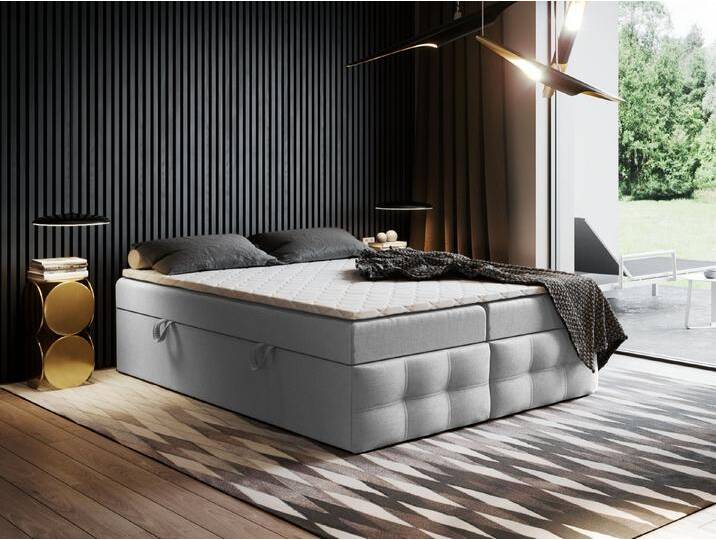 Godre Boxspringbett mit Bettkasten Ewora 4 140x200 cm - Bonellfederkern Matratze (Bett + Matratze + Topper), Bett mit zwei seitlich zu öffnenden Kästen, grau von OTTO