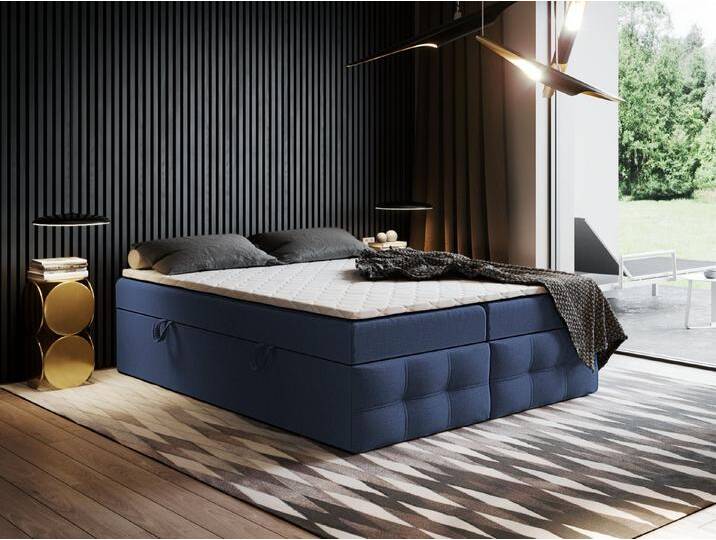 Godre Boxspringbett mit Bettkasten Ewora 4 160x190 cm - Bonellfederkern Matratze (Bett + Matratze + Topper), Bett mit zwei seitlich zu öffnenden Kästen, blau von OTTO