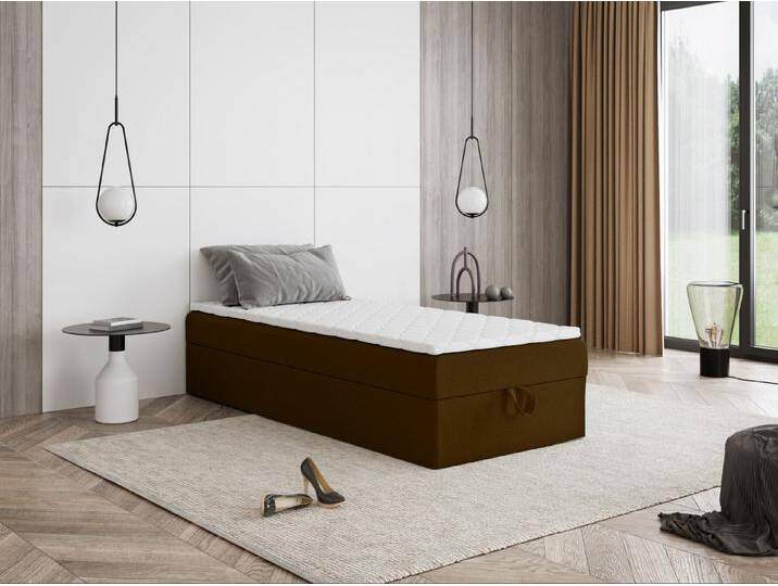 Godre Boxspringbett mit Bettkasten MIRA Mini 200x80 cm - Taschenfederkern Matratze (Bett + Matratze + Topper), Bett mit einem Kasten, braun von OTTO