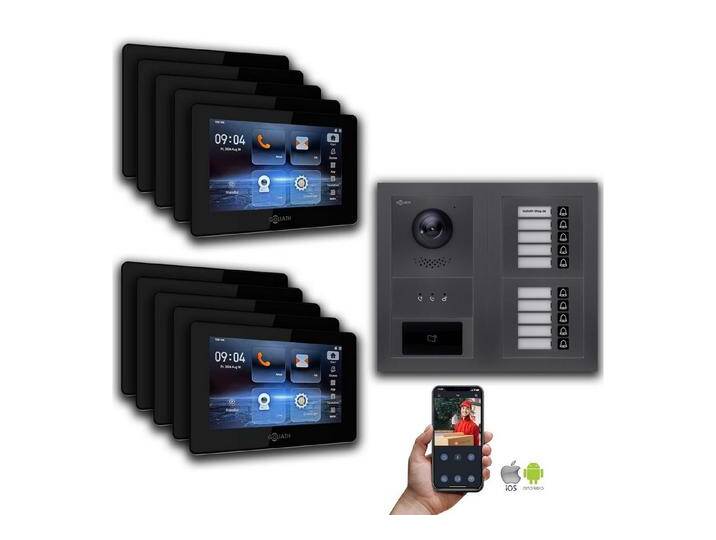 Goliath Intercom Video-Türsprechanlage Goliath IP Video Türsprechanlage: 7-Zoll 10 Familienhaus, RFID, Anzeig (Privat oder Gewerblich), schwarz von OTTO