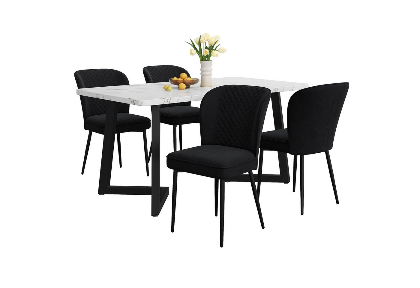 Gotagee Essgruppe Sitzgruppe Küchentisch Set 117×68×75 Esstisch mit 4 Stühlen, mit Rückenlehne,MDF Tischplatte in Weißer,Schwarz Tischbeine Gotagee Essgruppe Sitzgruppe Küchentisch Set 117×68×75 Esstisch mit 4 Stühlen, mit Rückenlehne,MDF Tischplatte in Weißer,Schwarz Tischbeine von Gotagee