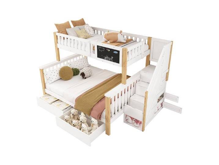 Gotagee Etagenbett Doppelbett Kinderbett 90x200cm+140x200cm Gästebett Stauraumbett Modern, mit Tafel und Schubladen, Weiß+Holzfarbe Gotagee Etagenbett Doppelbett Kinderbett 90x200cm+140x200cm Gästebett Stauraumbett Modern, mit Tafel und Schubladen, Weiß+Holzfarbe von OTTO