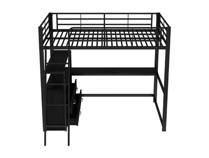Gotagee Hochbett Einzelbett Stauraumbett Jugendbett Multifunktionsbett bett 140x200 stilvoller L-förmiger Schreibtisch Laminatdesign, Schwarz von OTTO