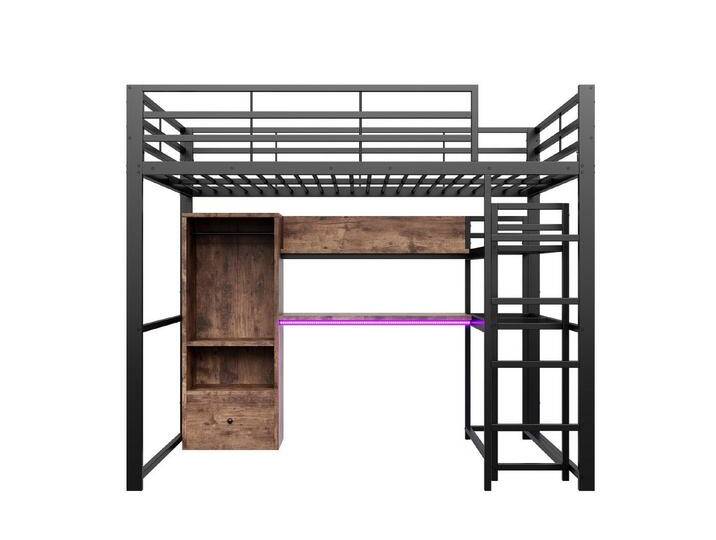 Gotagee Hochbett Metallhochbett 140x200cm mit LED-Leuchten Schreibtisch und Schublade Etagenbett mit Kleiderschrank, Geländer und Regalen., Schwarz Gotagee Hochbett Metallhochbett 140x200cm mit LED-Leuchten Schreibtisch und Schublade Etagenbett mit Kleiderschrank, Geländer und Regalen., Schwarz von OTTO