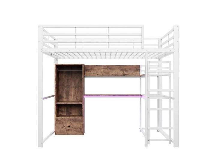 Gotagee Hochbett Metallhochbett 140x200cm mit LED-Leuchten Schreibtisch und Schublade Etagenbett mit Kleiderschrank, Geländer und Regalen., Weiß Gotagee Hochbett Metallhochbett 140x200cm mit LED-Leuchten Schreibtisch und Schublade Etagenbett mit Kleiderschrank, Geländer und Regalen., Weiß von OTTO