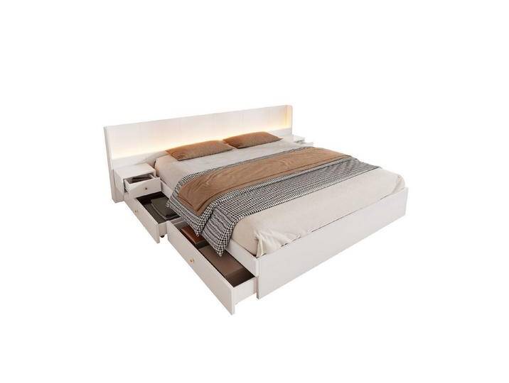 Gotagee Holzbett Doppelbett 180x200cm mit LED Jugendbett Funktionsbett Gästebett Weiß, mit Schubladenablage von OTTO