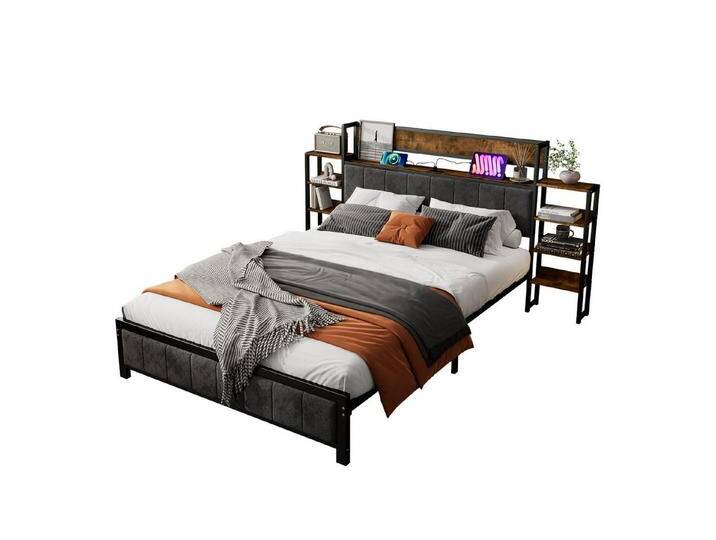 Gotagee Metallbett Lagerungsbett mit Regal 3 usb-anschlüsse Eisenbett 140x200 Jugendbett, Kopfteil mit Regal, 3 usb-anschlüsse, Dunkler Samtschwamm Gotagee Metallbett Lagerungsbett mit Regal 3 usb-anschlüsse Eisenbett 140x200 Jugendbett, Kopfteil mit Regal, 3 usb-anschlüsse, Dunkler Samtschwamm von OTTO