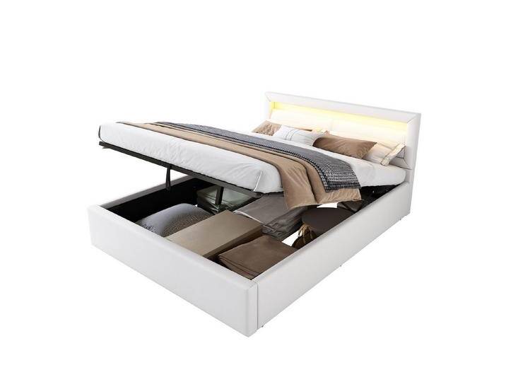 Gotagee Polsterbett Doppelbett LED-Bett 140x200cm Jugendbett Gästebett Einzelbett Weiß, mit beleuchtetem Kopfteil in diversen Farben von OTTO