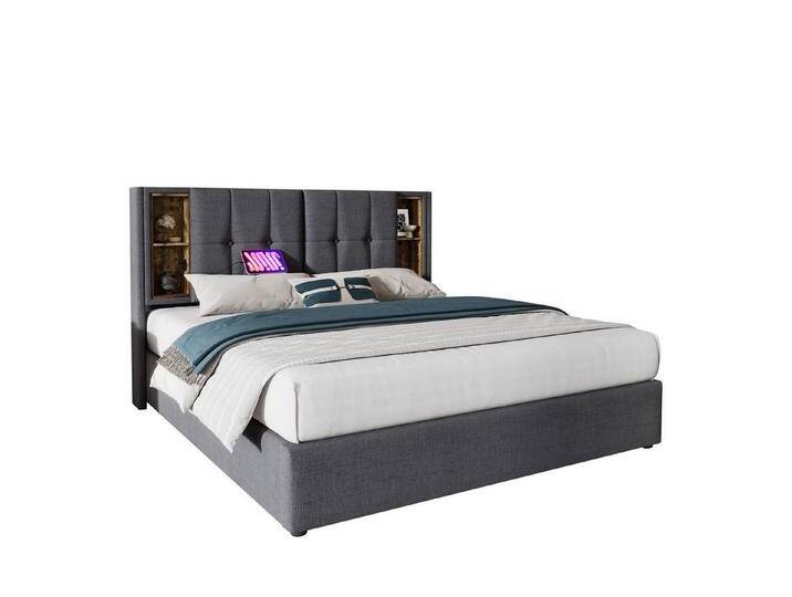 Gotagee Polsterbett Jugendbett Doppelbett Multifunktionsbett flaches Bett 180 x 200 cm, Kabellosem Laden, Grau+Baumwolle von OTTO