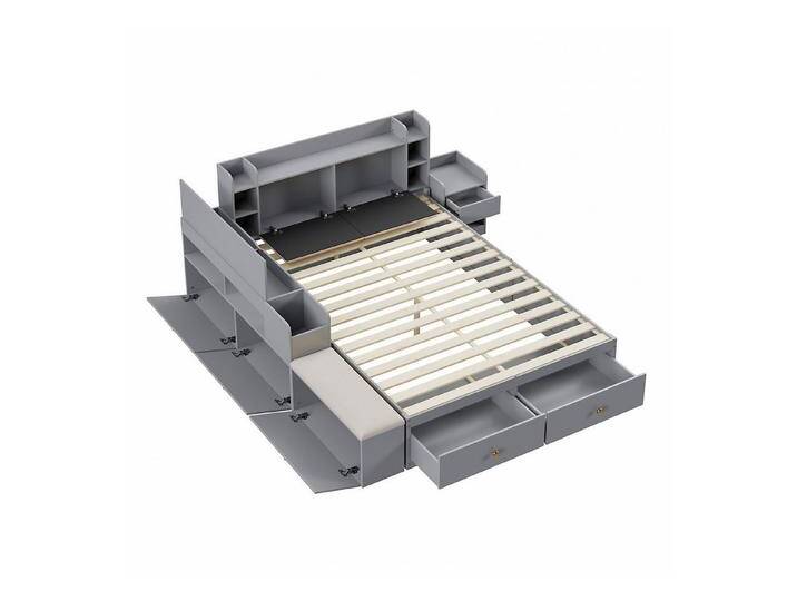 Gotagee Schlafzimmer-Set Möbelset Doppelbett Nachttisch und Stauraum-Hängeschrank flaches Bett, Tatamibett Massivholz-Kombi-Bett, Grau von OTTO