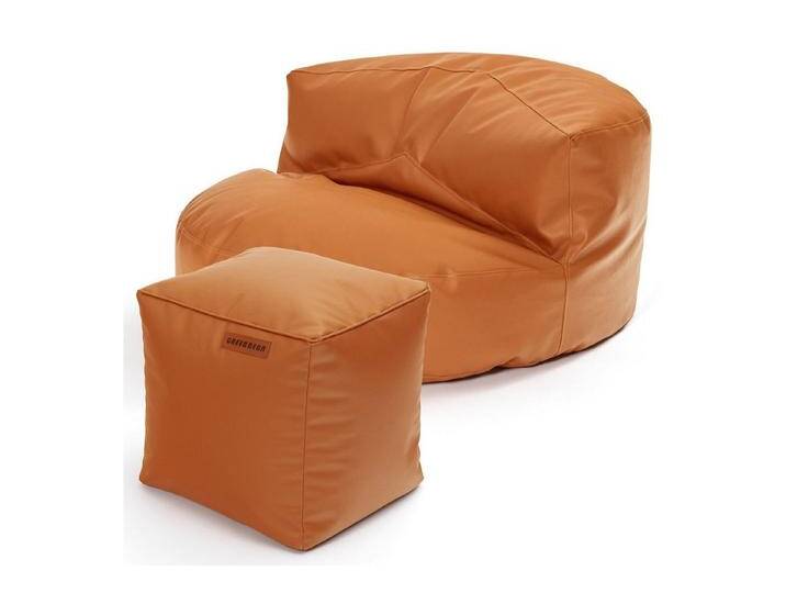Green Bean Sitzsack Sofa + Pouf Sitzsack als Set aus Kunstleder, EPS Perlen Füllung ca. 90x45cm - Couch XXL Riesensitzsack Lounge, Cube Cognac von OTTO