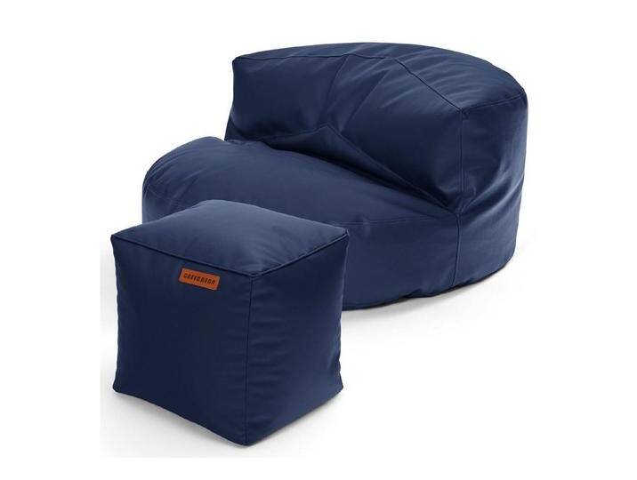 Green Bean Sitzsack Sofa + Pouf Sitzsack als Set aus Kunstleder, EPS Perlen Füllung ca. 90x45cm - Couch XXL Riesensitzsack Lounge, blau von OTTO