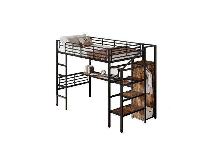HAUSS SPLOE Hochbett 90x200cm mit Schreibtisch, Kleiderschrank, Aufbewahrungstreppe schwarz von OTTO