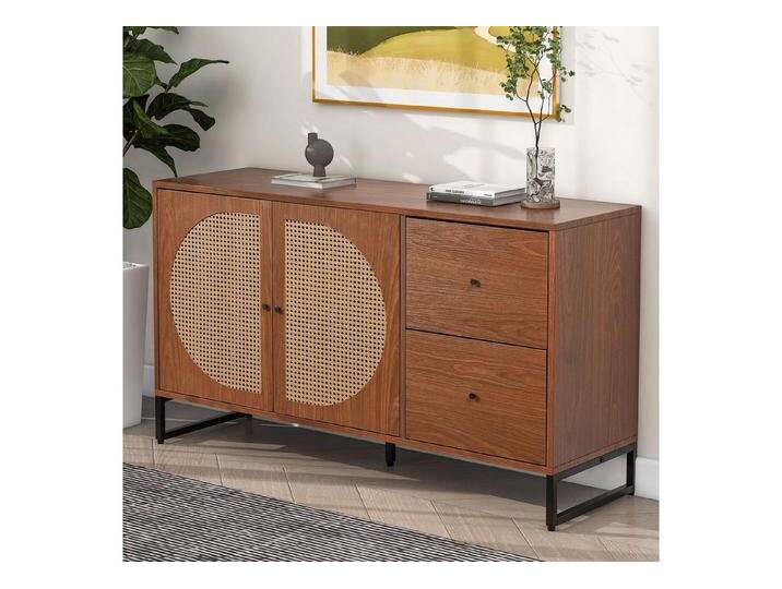HAUSS SPLOE Sideboard Schubladenkommode, Sideboard Highboard Kommode (mit 2 Rattan verzierten Türen und 2 Schubladen Kommode Küchenschrank, 1 St), Highboard mit Metallgriffe, braun von OTTO