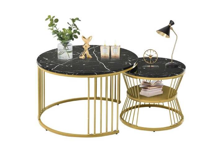 HAUSS SPOLE Couchtisch Couchtisch Satztisch 2er Set Rund Beistelltisch Kaffeetisch (Solid und Dauerhaft Smart Einzigartigrd Design Safety Design), Satz Marmor Furnier Sofa Seite Nest von Tischen Runde Endtische von OTTO