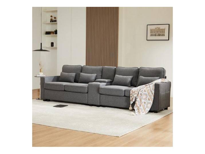 HAUSS SPOLE Ecksofa Schlafsofa mit 4 Kissen, Seitentaschen, Hochelastischer Schwamm, mit Konsole, 2 Getränkehaltern, 2 USB-Anschlüssen zum Aufladen mit Kabel, mit Armlehnentaschen und 4 Kissen, einfaches Sofa für Wohnzimmer, Wohnung, Büro, grau HAUSS SPOLE Ecksofa Schlafsofa mit 4 Kissen, Seitentaschen, Hochelastischer Schwamm, mit Konsole, 2 Getränkehaltern, 2 USB-Anschlüssen zum Aufladen mit Kabel, mit Armlehnentaschen und 4 Kissen, einfaches Sofa für Wohnzimmer, Wohnung, Büro, grau von OTTO