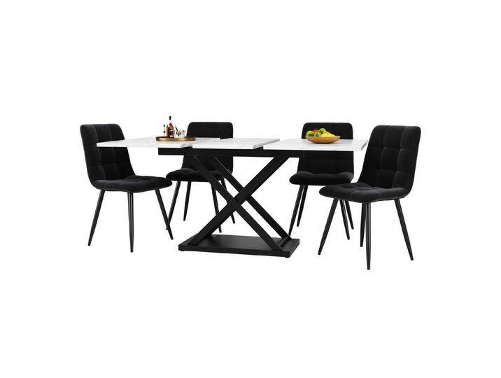 HAUSS SPOLE Essgruppe 5-teilig, Ausziehbares Esstisch mit 4 Stühlen aus Samt, Weiß, (1 Tisch mit 4 Stühlen, 5-tlg., Esstischstühle aus schwarzem Samt) von OTTO
