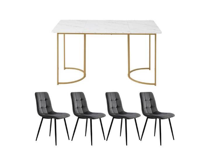 HAUSS SPOLE Essgruppe 5-tlg Esstisch mit Golden Metallbeinen und 4 Samt Stühlen Set, Weiß, (Moderner Küchentisch Set, 5-tlg., mit Samt Esszimmerstühle), 140×80cm Küchentisch mit Metallbeinen von OTTO
