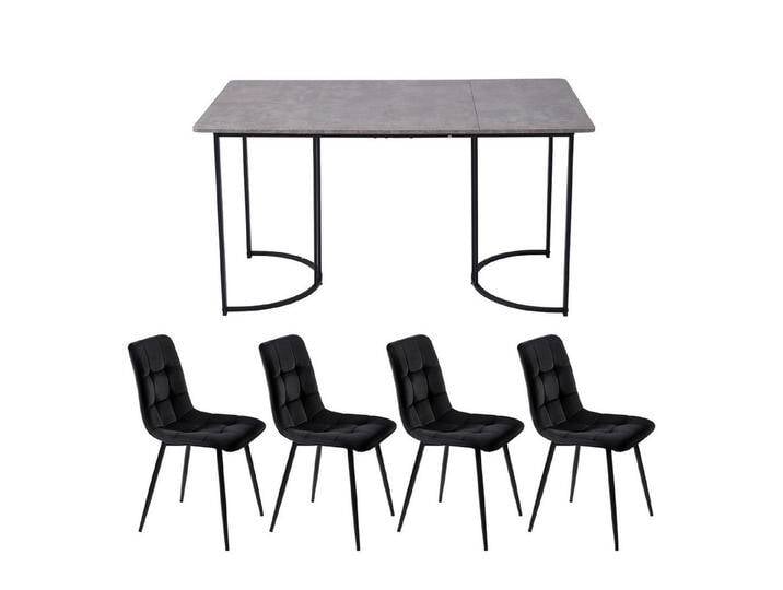 HAUSS SPOLE Essgruppe 5-tlg Esstisch mit Schwarz Metallbeinen und 4 Samt Stühlen Set, Grau, (Moderner Küchentisch Set, 5-tlg., mit Samt Esszimmerstühle), 140×80cm Küchentisch mit Metallbeinen, MDF Tischplatte von OTTO