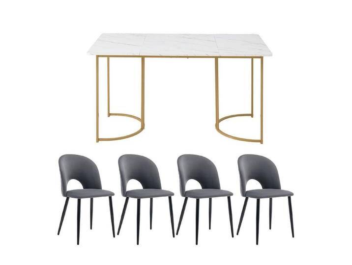 HAUSS SPOLE Essgruppe Esstisch mit 4 grauen Stühlen, Esstisch mit golden Metallbeinen, (5-tlg), Esstisch mit goldenen Metallbeinen und weißer Tischplatte von OTTO