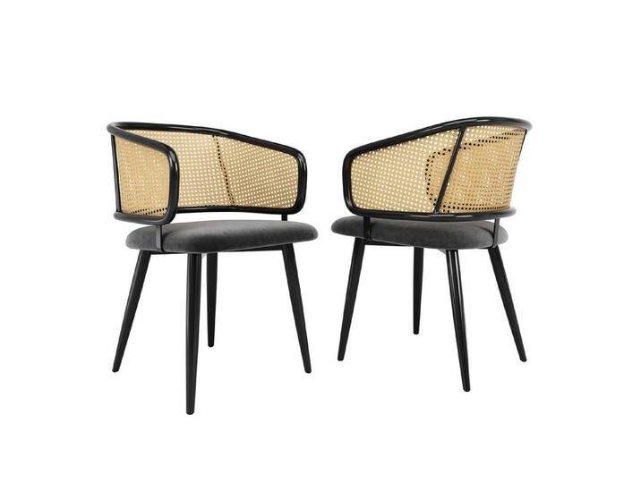 HAUSS SPOLE Esszimmerstuhl 2 Stühle mit Rattan-Rückenlehne, Sitzkissen aus Samt-Kissen, Grau (2er-Set Esszimmerstühle mit ergonomischer Rattan-Rückenlehne, atmungsaktivem Samt-Sitzkissen & stabilen Eisenbeinen., 2 St) von OTTO