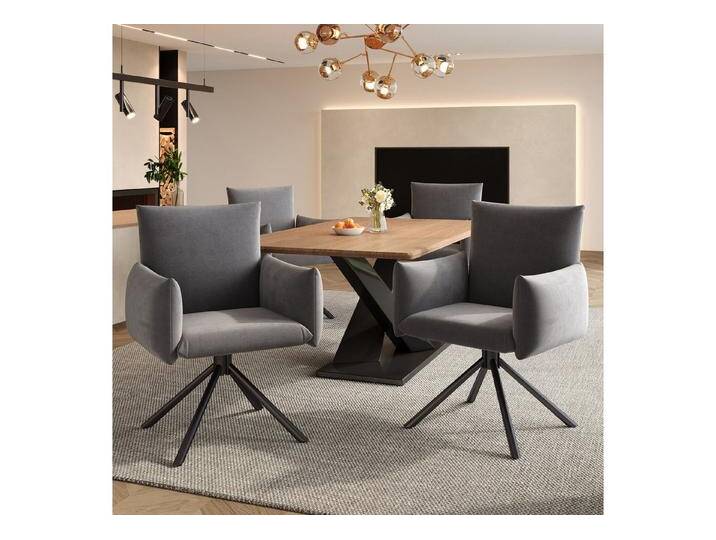 HAUSS SPOLE Esszimmerstuhl 2er Set mit 4 Metallbeinen, 360° Drehstuhl, Wohnzimmer Samt, Grau (Wohnzimmerstuhl, Küchenstuhl, Drehstuhl, 2 St), 360° Lässiger Drehstuhl, grau, Samt von OTTO