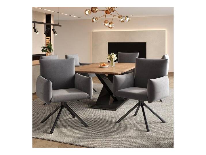 HAUSS SPOLE Esszimmerstuhl 6er Set mit 4 Metallbeinen, 360° Drehstuhl, Wohnzimmer Samt, Grau (Wohnzimmerstuhl, Küchenstuhl, Drehstuhl, 6 St), 360° Lässiger Drehstuhl, grau, Samt von OTTO