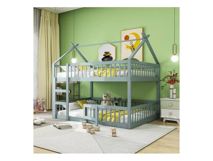 HAUSS SPOLE Etagenbett 140 x 200cm Kinderbett mit Treppe, Zaun Massivholzrahmen, Grau, mit 2 Matratzen, Grau HAUSS SPOLE Etagenbett 140 x 200cm Kinderbett mit Treppe, Zaun Massivholzrahmen, Grau, mit 2 Matratzen, Grau von OTTO