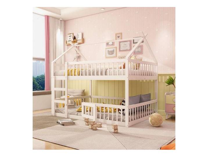HAUSS SPOLE Etagenbett 140 x 200cm Kinderbett mit Treppe, Zaun Massivholzrahmen, Weiß, mit 1 Matratze, Weiß HAUSS SPOLE Etagenbett 140 x 200cm Kinderbett mit Treppe, Zaun Massivholzrahmen, Weiß, mit 1 Matratze, Weiß von OTTO