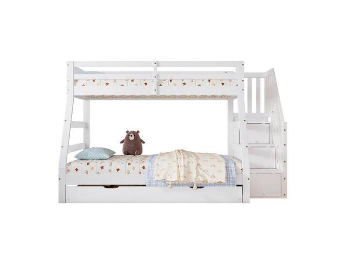 HAUSS SPOLE Etagenbett 90/120x200cm mit Rollbett, mit Leiterschrank und Handlauf, Weiß (mit Rollbett, Leiterschrank und Handlauf, inklusive Fallschutzgitter, Kiefernholz+MDF von OTTO