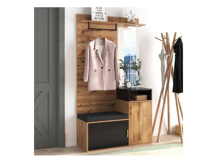 HAUSS SPOLE Garderoben-Set Garderoben-Set Flurgarderobe Garderobe Flurkleiderschrank, (oberes Ablagefach, Flurgarderobe Sitzbank., 1-St), braun von OTTO