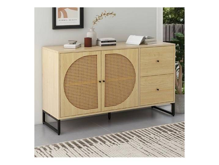 HAUSS SPOLE HAUSS SPLOE Sideboard Schubladenkommode, Sideboard Highboard Kommode (mit 2 Rattan verzierten Türen und 2 Schubladen Kommode Küchenschrank, 1 St), Highboard mit Metallgriffe von OTTO