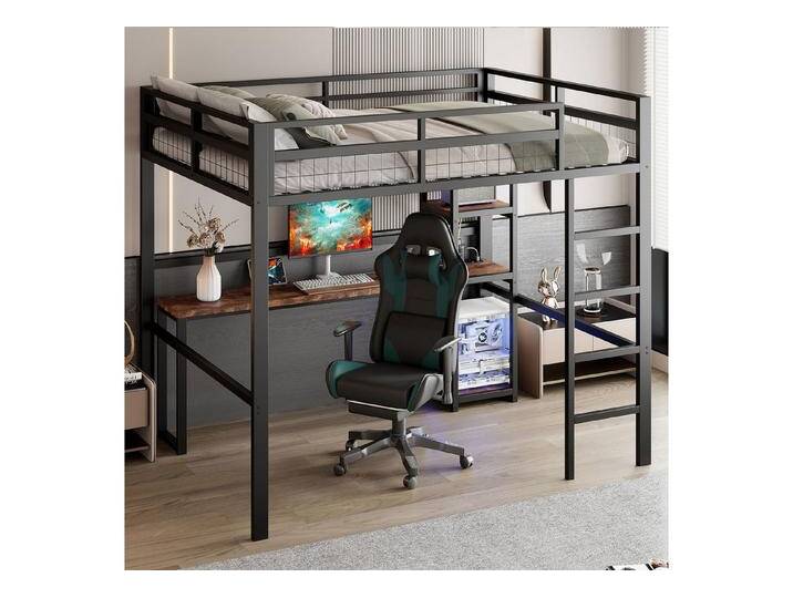 HAUSS SPOLE Hochbett 140x200cm mit Einlegeböden, Schreibtisch mit Steckdose, usb type-c, Stil 2, Schwarz von OTTO