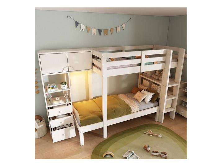 HAUSS SPOLE Hochbett 90x200 mit Nachtlicht,Jugendbett Holzbett mit Schrank&Schubladen (Etagenbett, Doppelbett, Kinderbett, 1-St., 90x200 cm von OTTO