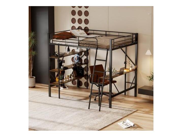 HAUSS SPOLE Hochbett 90x200cm mit Schreibtisch und 3 großen Ablagen für Kinder, schwarz, mit Schreibtisch und 3 großen Ablagen und Leiter von OTTO