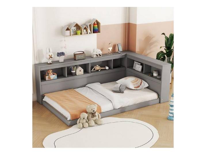 HAUSS SPOLE Kinderbett 90x200 cm mit Steckdose und 2 USB-Anschlüssen, Lattenrost Grau (mit integriertem Lattenrost, Steckdose und 2 USB-Anschlüssen, 90 x 200 cm), ohne Matratze, grau von OTTO