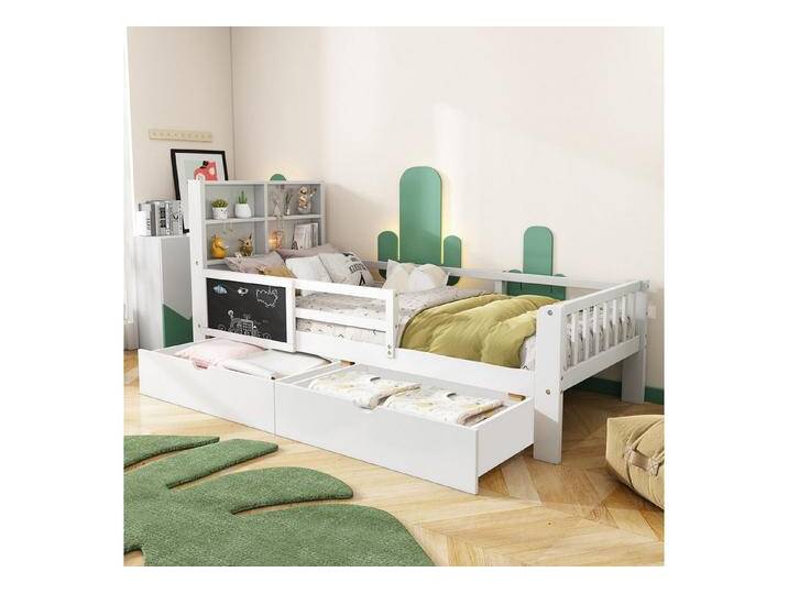 HAUSS SPOLE Kinderbett 90x200cm mit Mehrfunktionen, Schubladen und Tafel, ohne Matratze weiß (Robuste Kiefernholzkonstruktion, Umweltfreundliches Materia), mit Schubladen und Tafel, ohne Matratze, weiß, 90*200 von OTTO
