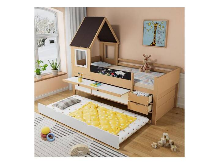 HAUSS SPOLE Kinderbett 90x200cm mit Schubladen und Ausziehbett, Ausziehtisch, Rweiß+Natur (Funktionsbett, mit Graffiti-Tafel, Kiefer Holzrahmen, für Kinderzimmer & kleine Räume HAUSS SPOLE Kinderbett 90x200cm mit Schubladen und Ausziehbett, Ausziehtisch, Rweiß+Natur (Funktionsbett, mit Graffiti-Tafel, Kiefer Holzrahmen, für Kinderzimmer & kleine Räume von OTTO