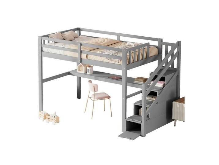 HAUSS SPOLE Kinderbett Hochbett Kinderbett mit Lattenrost Bettrahmen Einzelbett (mit Unterbettschreibtisch, 90 x 200 cm), ohne Matratze, grau, Grau von OTTO