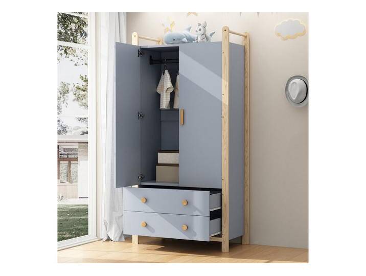 HAUSS SPOLE Kleiderschrank Kinderkleiderschrank+4 Ebenen Standregal mit Schubladen und Stange, blau, schrank+standregal, Blau von OTTO
