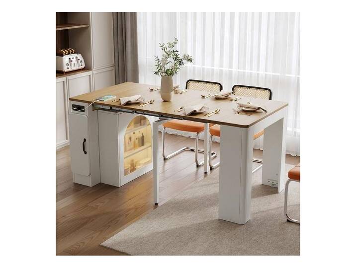 HAUSS SPOLE Kücheninsel Esstisch mit abnehmbarer platte Bartisch Servierwagen mit Steckdosen, Korpus: Weiß von OTTO
