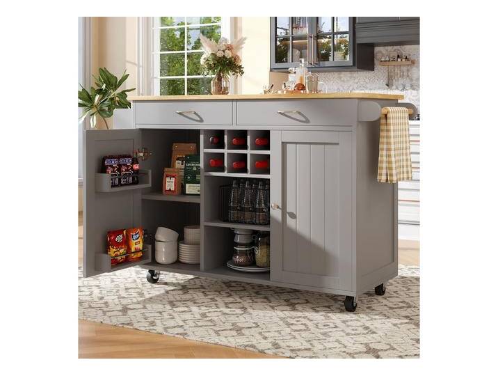 HAUSS SPOLE Kücheninsel Küchenschrank, buffetschrank, Speisewagen mit Speicherraum, Grau, (Moderne Kücheninsel mit Holzmaserung – Multifunktionaler Speisewagen, flexibler Stauraum, verstellbares Weinregal & 360° Lenkrollen – Perfekt für Küche, Esszimmer & Werkstatt), grau HAUSS SPOLE Kücheninsel Küchenschrank, buffetschrank, Speisewagen mit Speicherraum, Grau, (Moderne Kücheninsel mit Holzmaserung – Multifunktionaler Speisewagen, flexibler Stauraum, verstellbares Weinregal & 360° Lenkrollen – Perfekt für Küche, Esszimmer & Werkstatt), grau von OTTO