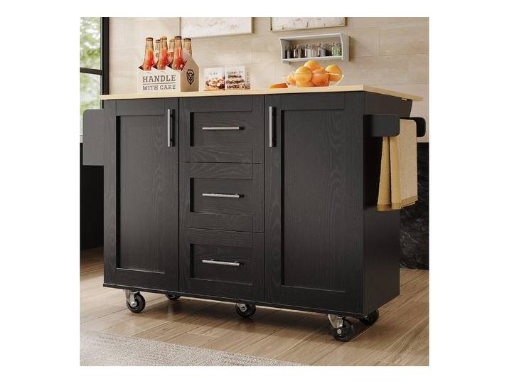 HAUSS SPOLE Kücheninsel mit abnehmbaren Trennwände, Rollen, seitlicher Handtuchhalter, schwarz, (Vielseitiger Küchenwagen mit abnehmbaren Trennwänden, flexibel als Kücheninsel oder Esstisch nutzbar – 5 Rollen für Mobilität, Handtuchhalter und Stauraum – Modernes Design mit Holzmaserung für Küche, Esszimmer & kleine Räume), mit Arbeitsplatte von OTTO