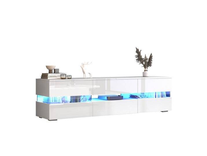 HAUSS SPOLE Lowboard Hochglanz mit LED-Beleuchtung,offenes Fach, für 70-Zoll-Fernseher weiß (TV-Ständer, 1 St., 4 Türen, 1 Schublade und offenes Fach) von OTTO