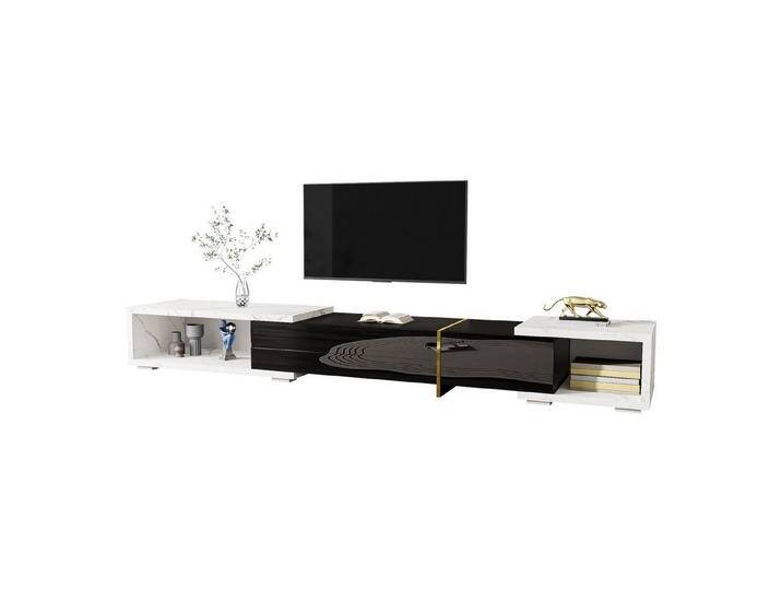 HAUSS SPOLE Lowboard Hochglanz mit variabler Länge 140-260 cm, drehbarer Funktion, schwarz (Fernsehtisch,TV-Board,TV-Ständer, 1 St., Hochglanz, drei Türen), goldenen Details, Stauraum für Elektronik, Kabel und mehr von OTTO