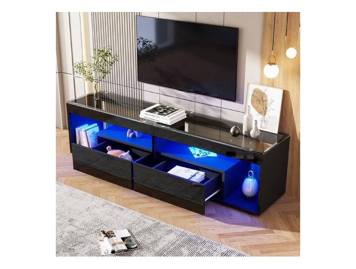 HAUSS SPOLE Lowboard LED-Hochglanz-TV-Schrank mit 2 Schubladen, für bis zu 70 Zoll schwarz (Fernsehschrank, Konsolentisch, Wohnzimmermöbel, 1 St., 2 Schubladen), für bis zu 70 Zoll große Fernseher von OTTO